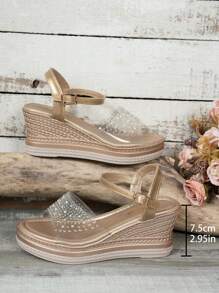 Women's Outdoor Transparent Rhinestone Rivet Fashionable Outdoor Hook Banquet Home Increased Platform Wedge Sandals