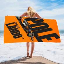 1pc Lightweight Fast-Drying Polyester Blend F1 Spanish Grand Prix POLE LANDO Printed Beach Towel - 260 G/Sqm, Modern Style Rectangle, Ideal For Travel And Pool Use, F1 Theme Pool Accessory Beach Essentials - Orange - View 3