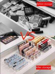 1pc Transparent Plastic Cosmetic Storage Box, 7 Compartments, Lipstick, Eye Shadow, Brush Storage Box, Light And Durable, Suitable For Bathroom Dresser, Drawer Storage, Skin Care Products Organizer