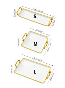 1pc Elegant Gold-Rimmed PS Plastic Tray Set - Multipurpose Rectangular Trays Suitable For Kitchen, Dining Room, Living Room - Great For Tea, Snacks, Candy, Bread - Perfect For Weddings, Gifts, Birthday Events