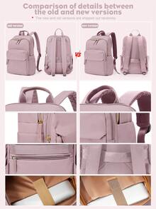 女士笔记本电脑背包，适用于14/15英寸笔记本电脑，时尚防水轻便书包，适合旅行、工作、商务、教师、护士等场合，带笔记本电脑隔层，时尚背包/钱包，适合女性和女孩，女孩日常背包/书包，新旧款随机发货 - 淡紫色 - 查看 6