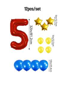 12 Stücke/Set rote große Zahlen 0-9 Ballons, Stern Ballons, Geburtstags Deko Ballons, blaues und gelbes Ballonset, geeignet für Geburtstag, Party Deko, Jahrestag, Abschluss, Vatertag Deko Geschenke