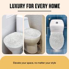 Toilet Lid Cover - Sage Green, Plush Microfiber Oval Toilet Seat Covers For Bathroom, Machine Washable Elongated Toilet Cover Seat, Stretches Up To 21"X19" - 灰色 - 查看 11