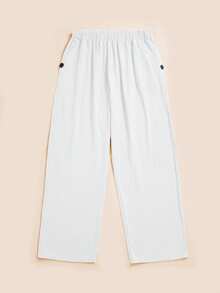 Women's Elegant Straight-Leg Casual Pants , Non-Stretch Machine-Washable Fabric With Pockets, All-Season Comfort For Everyday & Formal Wear, Versatile Clothing, Solid Color Design, Practical Pockets - trắng - Xem 3