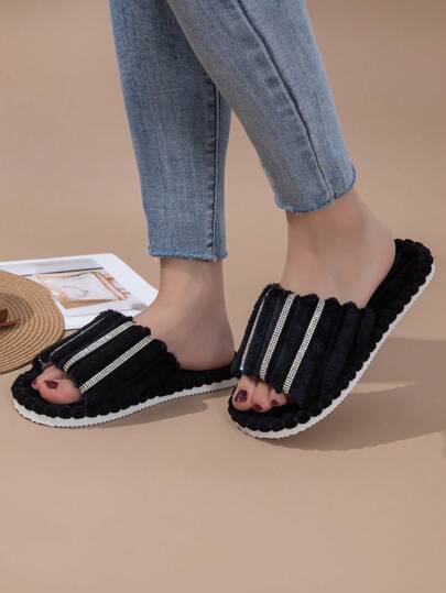 Nuove pantofole da donna con punta aperta, morbide e silenziose per uso interno domestico, in tessuto a coste, suola in EVA, pantofole unisex per camera da letto