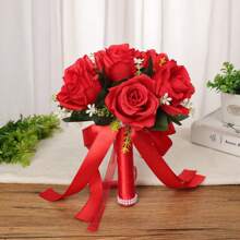 1PC Bridal Bridesmaid Wedding Decoration Rose Artificial Bouquets, Wedding Party Decoration Lifelike Fake Flowers Bridal Shower Wedding Tossing Bouquet Bridal Bouquet For Wedding Ceremony Anniversary