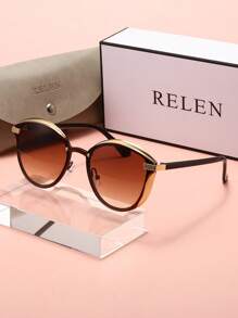 RELEN 1pc RELEN Women's Fashion Glasses, New Brand Design Cat Eye Metal Frame Colorful Lens, Personalized Street Style, Gifts For Ladies, With Glasses Case And Cloth, Suitable For Beach, Outdoor, Riding, Sun Protection, Stage Performance, Party