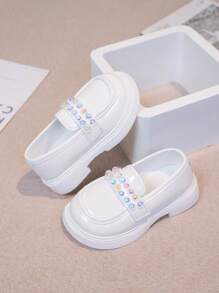 Girls' Soft Bottom Loafers New Autumn Versatile Low Vamp British Style Small Leather Shoes, Children