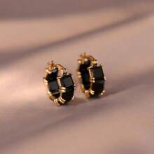 1 对女士简约时尚绿色玻璃圆形耳环，独特设计，适合日常佩戴、派对和生日礼物 - 綠色 - 查看 9