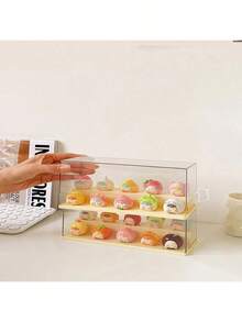 1pc Cute Bead Display Box, Mini Figurine Display Cabinet, Blind Box Display Stand, Acrylic Transparent Dust-Proof Storage Box - Yellow - View 4