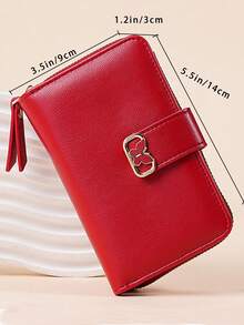 Fashion Butterfly Gold Lock Folding Minimalist Elegant Fresh Solid Color Wallet Zippered Wallet Red Color For Women Wallet Purse Wallet Cute Wallet Wallet Mini Wallet Small Wallet - Red - View 8
