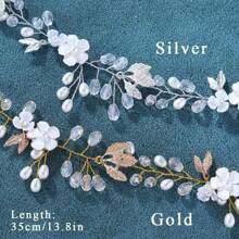 1 Stück Braut Hochzeit Haarreif aus Metall-legierung mit Blatt, Kristall, Muschel und Perle, eleganter Prinzessinen-Stil Hochzeit Haaraccessoire, geeignet für Hochzeit, Abschluss, Geburtstag, Erwachsenen-Party, Prinzessinen-Party