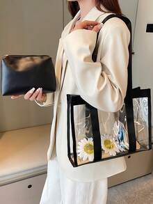 透明PVC手提袋、化妆品购物袋、果冻袋、礼品袋、透明单肩手提购物袋、派对袋、婚礼生日派对礼品袋、工艺手提袋、派对礼品、生日装饰、派对礼品装饰、婚礼装饰、派对用品、女士大容量包。体育场认可的透明钱包袋，适用于音乐会、体育赛事、节日、假日、海滩、度假、休闲透明书包。 - 彩色 - 查看 2