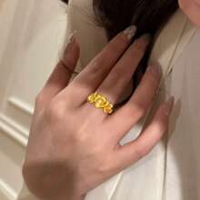 Exquisite Luxury 18K Gold Plated Flower Zirconia Adjustable Cocktail Ring For Women