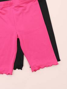 4pcs Kids Versatile Solid Color Milk Silk Material Cute Frill Trim 3/4 Length Shorts - Multicolor - View 6