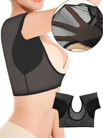 1 件纯色腋下吸汗垫背心，可水洗可重复使用，网眼透气速干防汗短袖女款（L）夏季清凉、沙滩、旅行