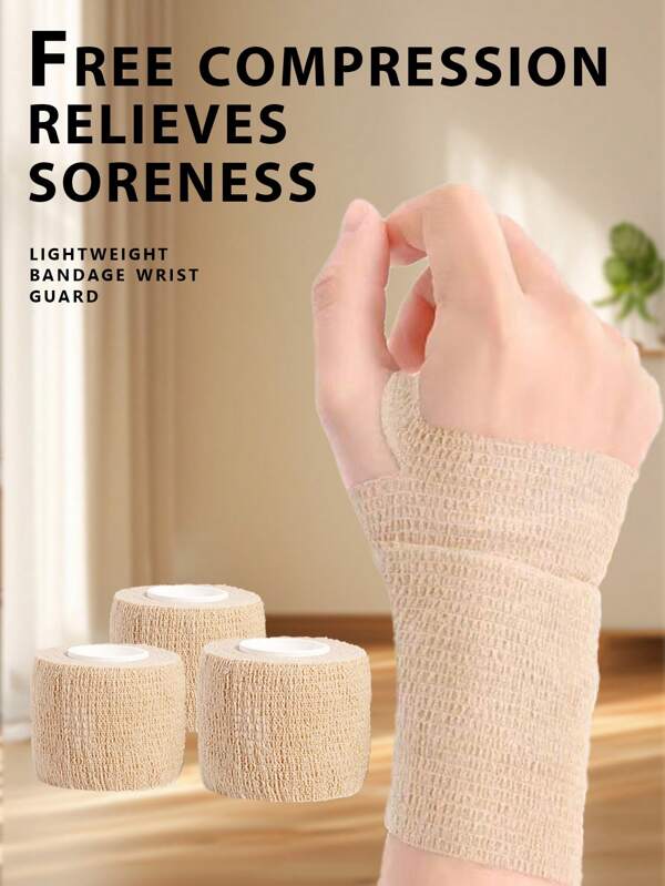 1 Roll/3 Roll/5 Roll Skin Tone Elastic Self-Adhesive Bandage, Breathable Flexible Fabric Non-Woven Adhesive Bandage Gym Accessories Sales Sports Tape