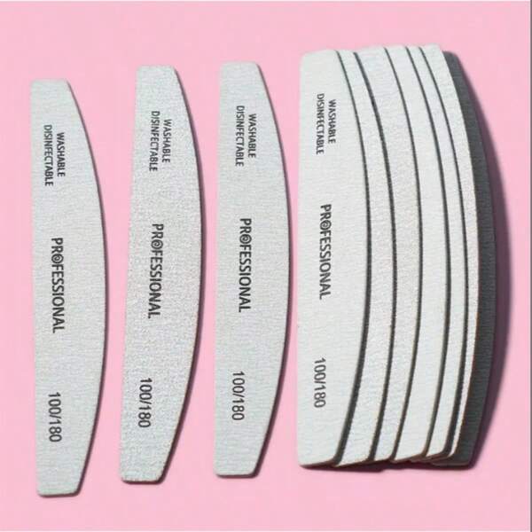 5/10/20pcs Half Moon Double Sided Nail File 100/180 Sandpaper Strong Thick Nail File, Reusable, Professional Nail Art Files, Home And Salon Nail Art Use. Hand And Nail Care