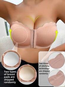 Sexy Comfort Push-Up Bandeau Bra Strapless For Women Front Closure Wireless Underwear Tube Top Wavy Edge No Show Bralette Bandeau Adjustable Scallop Trim Lingerie Breathable Everyday Lingerie & Underwear For Women