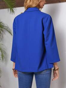 Saco corto dama mujer vestir elegante frontal abierto manga tres cuartos forro a tono bajo cintura corto primavera verano día noche trabajo diario oficina fiesta evento comida jardín - azul real - Ver 3