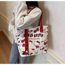 Sanrio Hello Kitty Cartoon Cute Canvas Bag, Portable Large Capacity Student Carrying Shoulder Bag, Cute Commuting Tote Bag, Suitable For Work, Travel, School, Daily Use