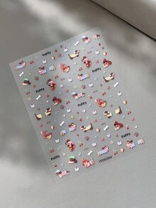 1 件可爱腊肠犬和樱桃心指甲贴纸 - 彩色 - 查看 5