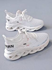 Flipark 1 Pair Women's Fashion Solid Color Running Shoes, Breathable Non-Slip Sports Shoes, Lightweight & Comfortable Outdoor Sneakers, Shock Absorbing Platform Old Chunky Sneakers, Mesh Fabric Slip-On Socks Shoes, Versatile Casual Outdoor School Travel Walking Shoes