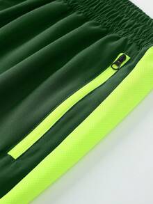 Men's Color-Blocked Zipper Sports Letter Print Sweatpants Set, Casual Fashion And Comfortable Sportswear For Everyday Wear, Suitable For Gym And Outdoor Activities Two-Piece Pack - 綠色 - 查看 8