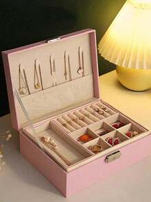 1-częściowe pudełko na biżuterię, duża pojemność, dwuwarstwowe, wodoodporne pudełko do przechowywania biżuterii z PU, z zamkiem, miękka wyściółka, odpowiednie dla kobiet, dziewcząt, mężczyzn, nowoczesny styl, świetny prezent dla kobiet, matek, nauczycieli, składane, prostokątne pudełko na biżuterię z szufladą - wielobarwność - Zobacz 15