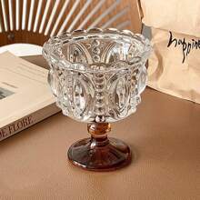 Taza de cristal retro con relieve, copa para postre de yogur con pie alto, taza de café estilo europeo antiguo y creativa