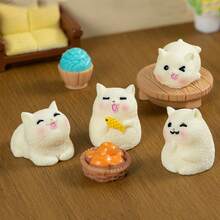 2/4件套独特猫咪摆件，可爱钓鱼猫雕像，适用于花园、办公桌、微缩娃娃屋景观装饰，是送给爱猫人士的创意礼物。 - 彩色 - 查看 2