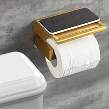 New  Gold Toilet Paper Holder, Stick On Brushed Brass Toilet Paper Holder  Shelf, Self Adhive No Drill Or Wall-Mount  Screws For Bathroom - 拉絲黃銅架子 - 查看 2
