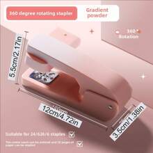 1 pieza/3000 piezas Grapadora ligera y ergonómica, giratoria 360°, visualmente atractiva, colores brillantes, manual, estructura de hierro, fácil de grapar, adecuada para estudiantes y oficina, puede grapar hasta 25 páginas, temporada de regreso a clases