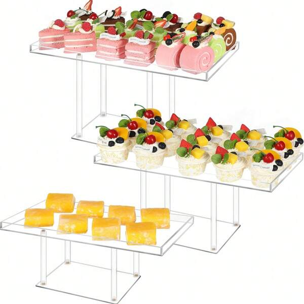 3-Pack Dessert Table Display Set, Clear Cupcake Stand, Acrylic Dessert Stand Buffet Stand For Cupcakes, Desserts, Pastries, Food Snack Tiers, Cookies Dessert Platter, Tray Stand Base For Wedding, Birthday Party