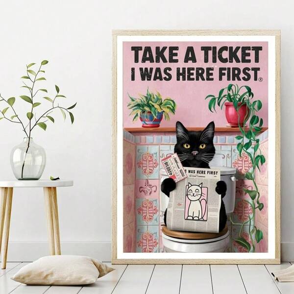 1 Stück Badezimmer Katze Lustige Poster Wand Toilette Wandkunst Lustige Katze Poster Badezimmer Wandkunst Leinwandgemälde Heimdekoration ohne Rahmen