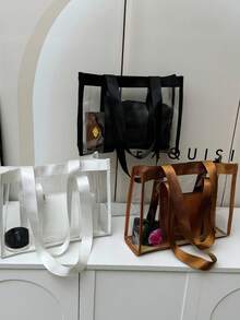 透明PVC手提袋、化妆品购物袋、果冻袋、礼品袋、透明单肩手提购物袋、派对袋、婚礼生日派对礼品袋、工艺手提袋、派对礼品、生日装饰、派对礼品装饰、婚礼装饰、派对用品、女士大容量包。体育场认可的透明钱包袋，适用于音乐会、体育赛事、节日、假日、海滩、度假、休闲透明书包。 - 彩色 - 查看 3