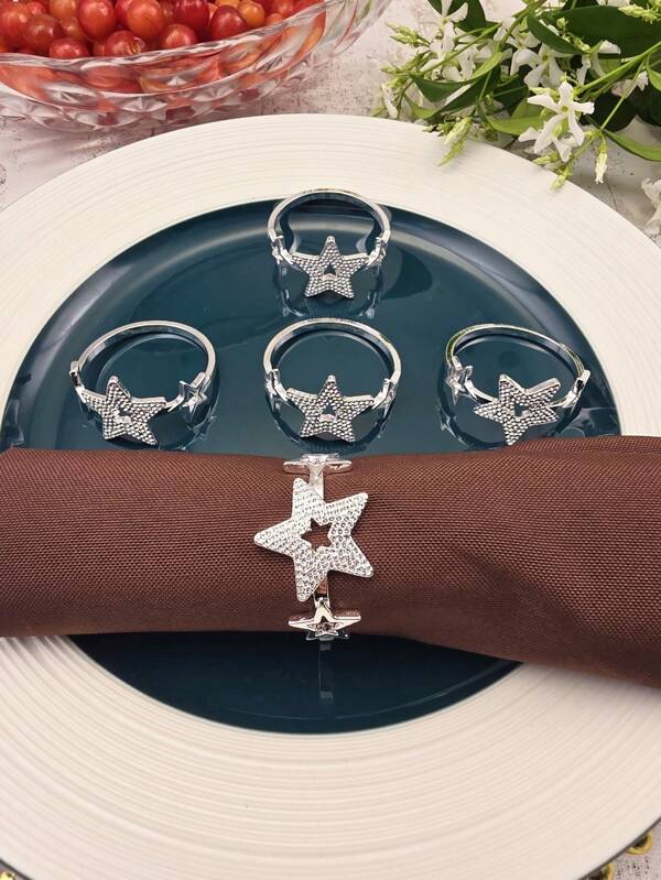 10pcs,6pcs,Exquisite Hollowed Out Pentagram Napkin Ring,One Piece Reinforced Gold And Silver Napkin Rings,Newly Launched Original Design Napkin Ring,National Day, Christmas, Parties, Table Decorations,