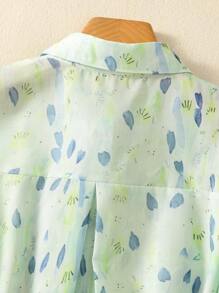 Women's Short Sleeve Button-Down Shirt With Tropical Leaf Print Lapel Collar - Festival Dates Night Out/Party/Travel Blouse For Spring Summer Fall Casual Daily Outfits