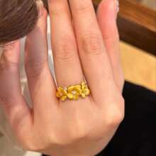 Exquisite Luxury 18K Gold Plated Flower Zirconia Adjustable Cocktail Ring For Women