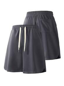 Women's Sports Shorts, Mid-Rise Running Shorts, Pocket Drawstring Sports Shorts, Suitable For Outdoor, Hiking, Fitness, Sports - Màu xám đen - Xem 2