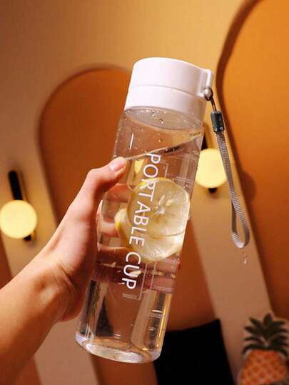 1个600ml大容量水瓶，户外运动大容量水杯，便携式绳柄水瓶，户外旅行水杯，学生大容量水杯