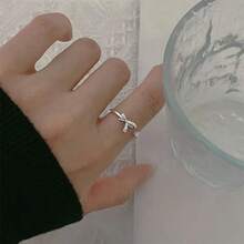 1pc Adjustable Copper Micro Inlaid Zirconia Stone Bow Design Ring, Suitable For Women Daily Wear - Silver - View 4