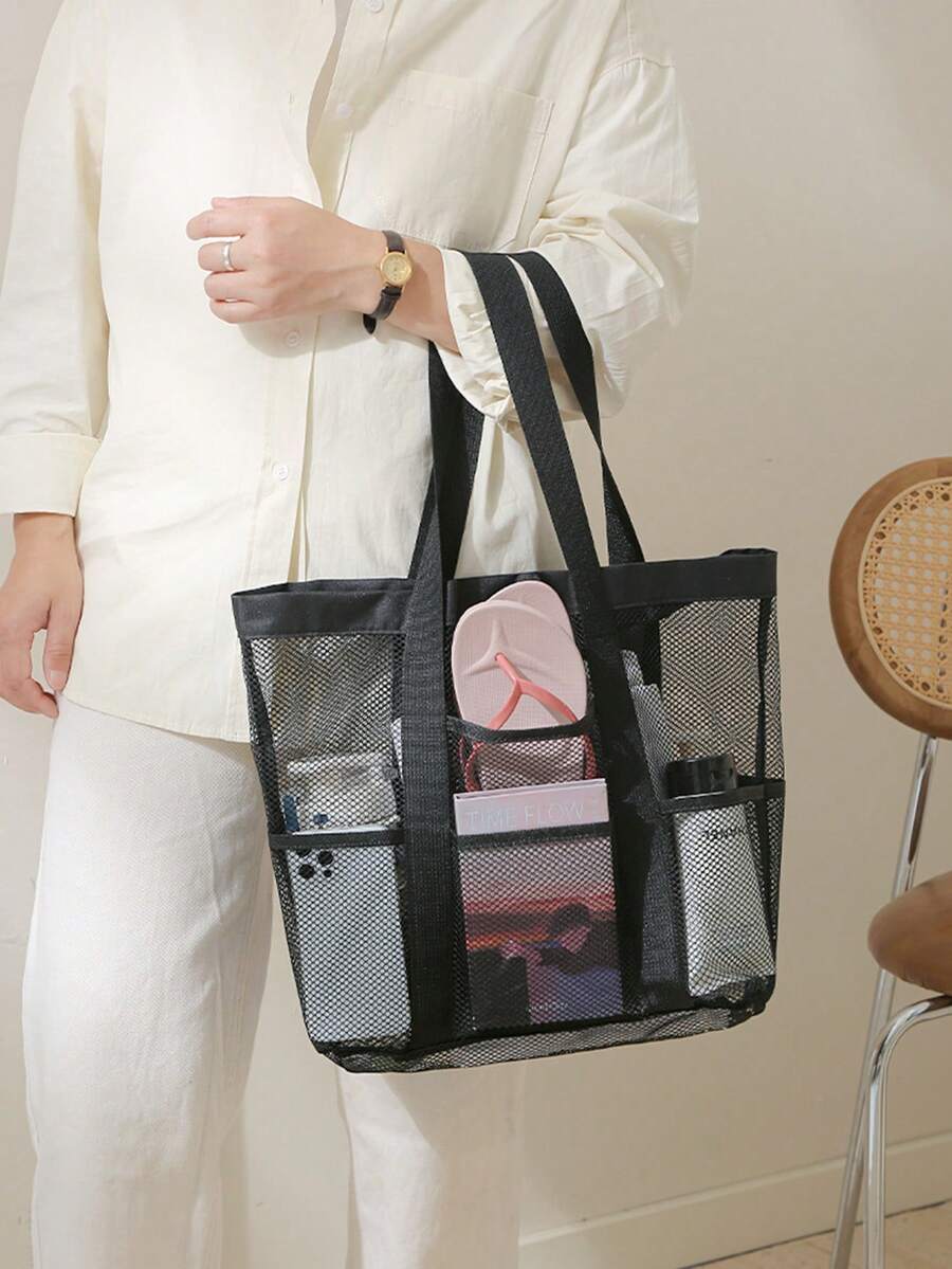 1/3 件网袋沙滩包泳池包大容量网袋旅行收纳袋手提包可折叠多用途手提包收纳袋轻便容量，防水，可折叠，网袋适用于海滩、购物、游泳、健身房、水疗、水疗、旅行