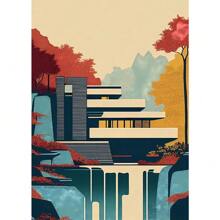 1pc Fallingwater House Posters Modern Architecture Canvas Painting Wall Art Home Living Room Bauhaus Decoration Decor Gift No Frame