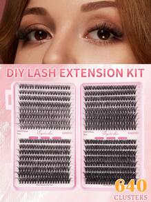 640 DIY D-Curler Eyelash Book, Super Curler Eyelash Extension Set, Multi-Style Eye Makeup Suitable For Beginners, 10-16mm Mixed Length, Natural, Cluster, Fluffy, Dense, Mixed Style, Self-Adhesive, Reusable
