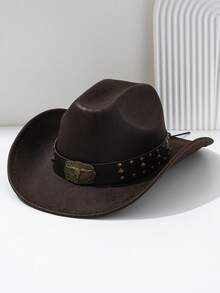 1 件男女通用 PU 皮革西部牛仔帽，配有金属牛铆钉腰带配饰，适合派对、西部主题活动、聚会、角色扮演、毕业典礼、化妆舞会、节日、音乐节 - 鉚釘 - 查看 3