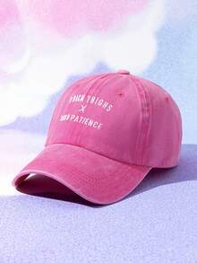Unisex Embroidered 'THICK THIGHSxTHIN PATIENCE' Washed Baseball Cap, Outdoor Adjustable Leisure Hat - Hot Pink - View 2