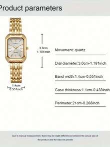 4 件女士时尚休闲石英腕表套装，配有方形罗马数字表盘和钢表带，优雅简约（套装不包括表盒）