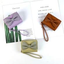 1pc Korean Style Bow Design Short Wallet Fashion Minimalist PU Leather Tri-Fold Coin & Card Purse Suitable For Girls Women Office Ladies Great For Work Business Trip Commuting Outing Travel