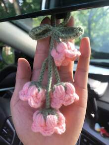 1pc Handmade Crocheted Pink Lily-Of-The-Valley Car Rearview Mirror Decoration - Multicolor - View 5